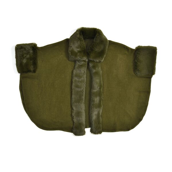 LA MAREY - Stilvoller langer Mantel mit Kunstpelzrand, 108x80cm, Gr&uuml;n image number 1