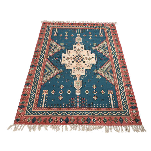 Handgewebter bedruckter L&auml;ufer aus 100 % Baumwolle, 180x120 cm, Dunkelblau und Rot image number 3