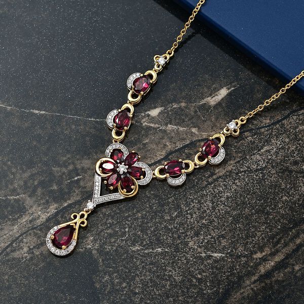 D'Joy Natürlicher Rhodolith Granat Halskette ca. 45 cm 925 Silber 750 Gelbgold Vermeil ca. 6.19 ct image number 1