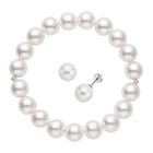 2er Set -Weißes Muschelkernperlen-Armband und Ohrringe, (11-13mm), 925 Silber rhodiniert