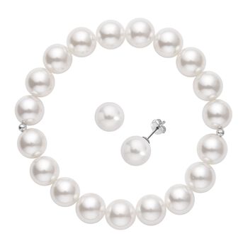 2er Set -Wei&szlig;es Muschelkernperlen-Armband und Ohrringe, (11-13mm), 925 Silber rhodiniert