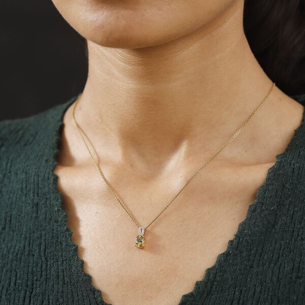 Natürlicher goldener Tansanit, Weißer Zirkon Anhänger 925 Silber 750 Gelbgold Vermeil ca. 0.88 ct image number 3