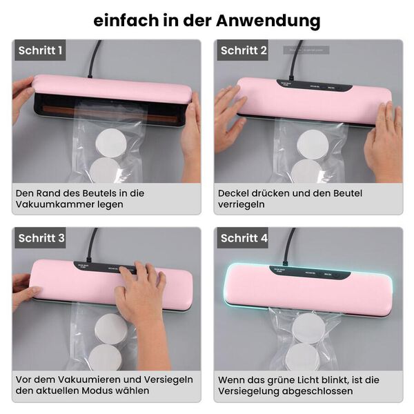 HOMESMART Vakuumverpackungsmaschine, inklusive 20 Beutel, Abmessung 37,5x18,5x8,5 cm, Rosa image number 4