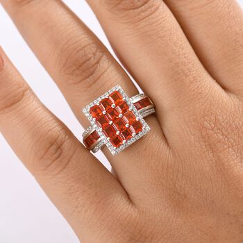 Djoy AAA Feueropal Ring mit seltener Asscher Schliff 925 Silber rhodiniert (Gr&ouml;&szlig;e 17.00) ca. 3.00 ct