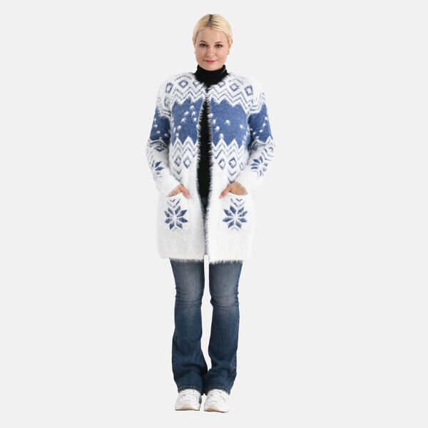 Cardigan mit abstraktem Blumenmuster und Taschen, One Size, L&auml;nge 78 cm, Blau