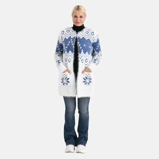 Cardigan mit abstraktem Blumenmuster und Taschen, One Size, Länge 78 cm, Blau Cardigan mit abstraktem Blumenmuster und Taschen, One Size, Länge 78 cm, Blau