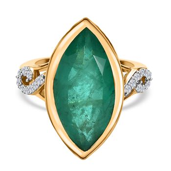 Smaragd-Quarz-Triplette, wei&szlig;er Zirkon Ring, 925 Silber vergoldet (Gr&ouml;&szlig;e 21.00) ca. 8.76 ct