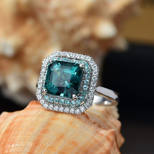 RHAPSODY zertifiziert und geprüft AAAA Pirineu Lagoon Tourmalin, Paraiba Turmalin und VS-EF Diamant Ring in 950 Platin - 5,13 ct. image number 1