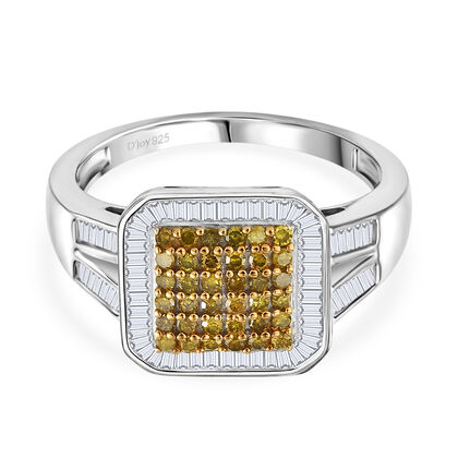 D'Joy Gelber Diamant, Wei&szlig;er Diamant Ring 925 Silber rhodiniert (Gr&ouml;&szlig;e 21.00) ca. 1.00 ct