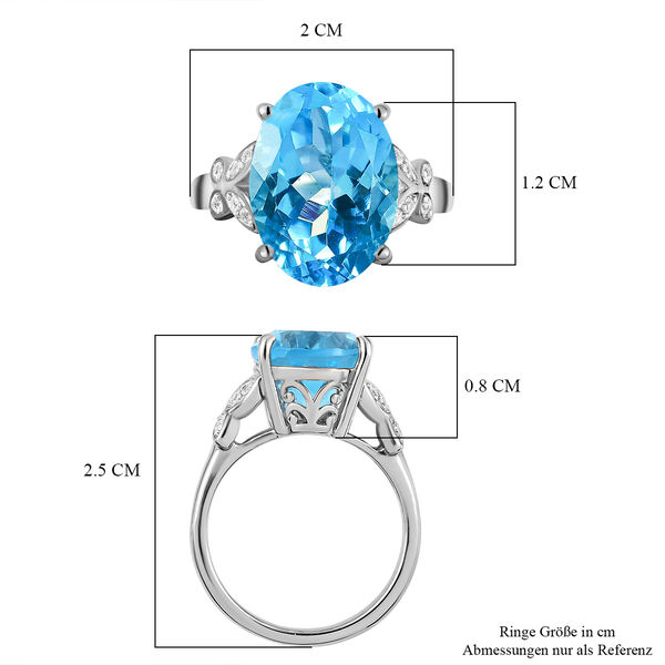 Himmelblauer Topas und wei&szlig;er Zirkon-Ring, 925 Silber platiniert  ca. 7,46 ct image number 7