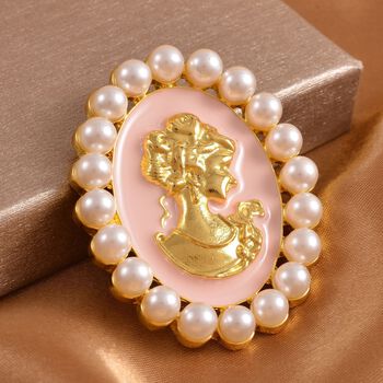 Kamee-Schmuck, Kunststoff Perlen Kette mit Anh&auml;nger, goldfarben