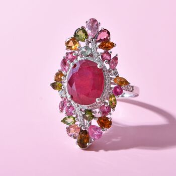 Afrikanischer Rubin (Fissure gef&uuml;llt), mehrfarbiger Turmalin und Zirkon-Ring - 8,36 ct.