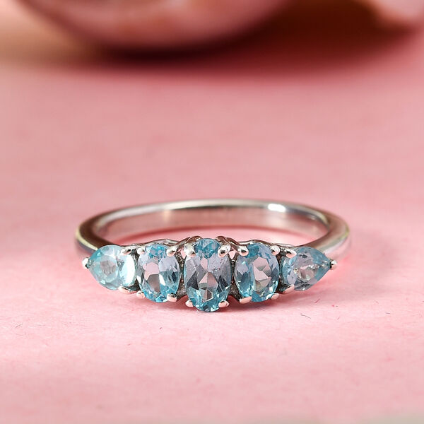 Paraiba-Topas 5 Stein Ring 925 Silber Platin-&Uuml;berzug image number 2