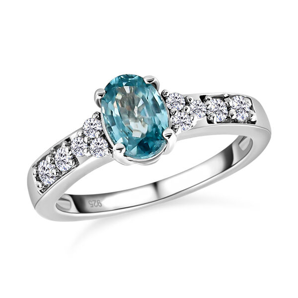 Kambodschanischer, blauer Zirkon und weißer Zirkon-Ring, 925 Silber platiniert  ca. 1,63 ct image number 4