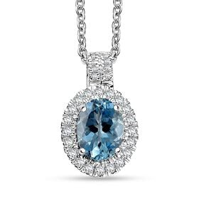 AAA Santamaria Aquamarin, Weißer Diamant Schmuckset ca. 50 cm 585 Gold ca. 1,46 ct.
