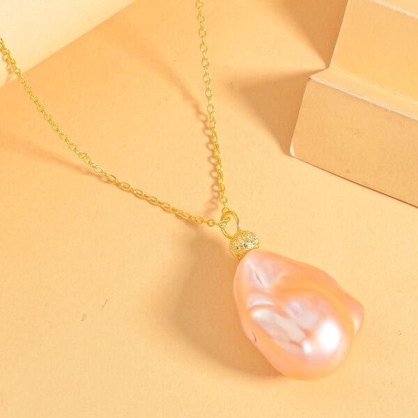 13-16mm Pfirsich-Barockperle Anh&auml;nger mit 50cm Kette image number 1
