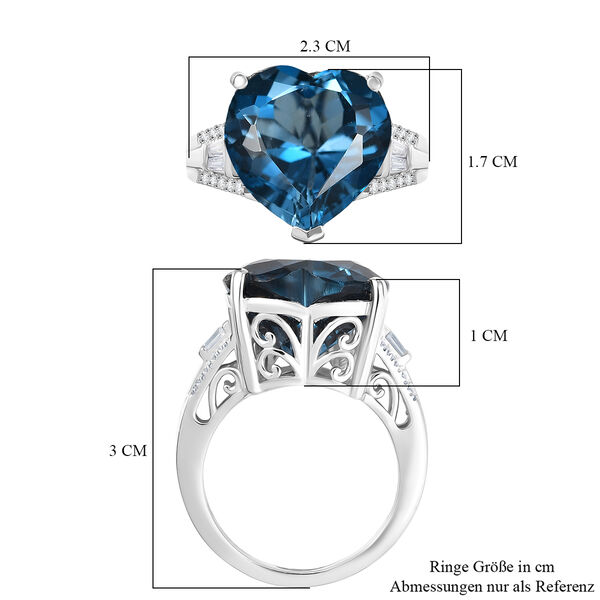HEART OF THE OCEAN - London Blau Topas, Moissanit Ring 925 Silber rhodiniert (Größe 18.00) ca. 14.06 ct image number 6