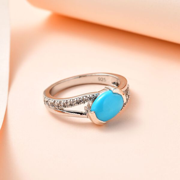 Amerikanischer, nat&uuml;rlicher Sleeping Beauty T&uuml;rkis und Zirkon-Ring - 1,34 ct. image number 1