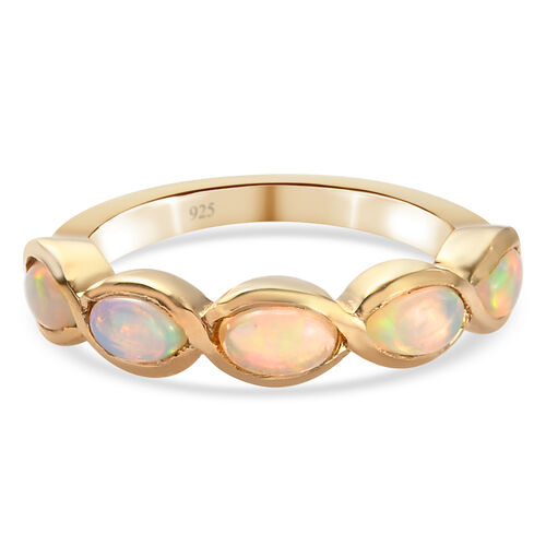 Natürlicher Äthiopischer Opal 5 Stein Ring 925 Silber vergoldet  ca. 0,80 ct image number 0