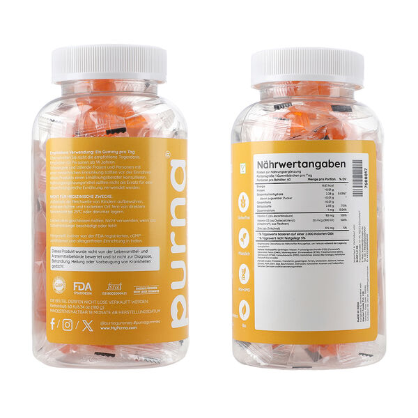 PURNA Vitamin C, D3 und Zink 60 Gummib&auml;rchen, Orangengeschmack image number 7