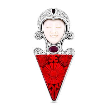 Mexikanische Zinnober, Afrikanischer Rubin (Fissure gef&uuml;llt) Anh&auml;nger 925 Silber ca. 28,77 ct.