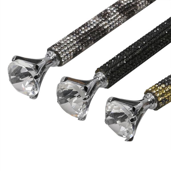 Kugelschreiber-Set, 3er-Pack, Schwarz, Leoparden-Design, Strass und Kristall, inkl. Ersatzminen image number 5