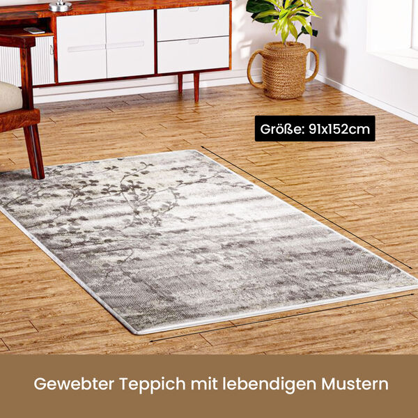 Gewebter Teppich mit Blattmuster, 91x152cm image number 2