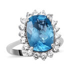 Blauer Topas und weißer Zirkon-Ring, 925 Silber platiniert (Größe 21.00) ca. 10,13 ct