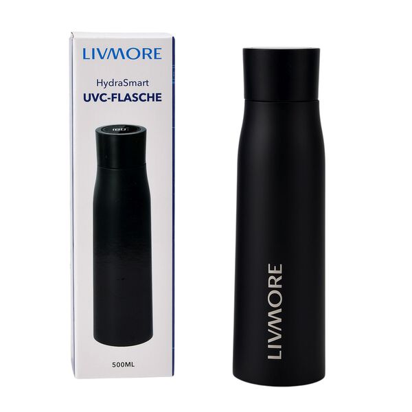 LIVMORE UVC-Flasche mit LED Anzeige, 500ml , 7x24,5cm, Schwarz