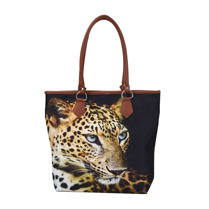 Handtasche mit realistischem Leopardenmuster, Größe 42x10x35,5 cm, Schwarz und Braun image number 0