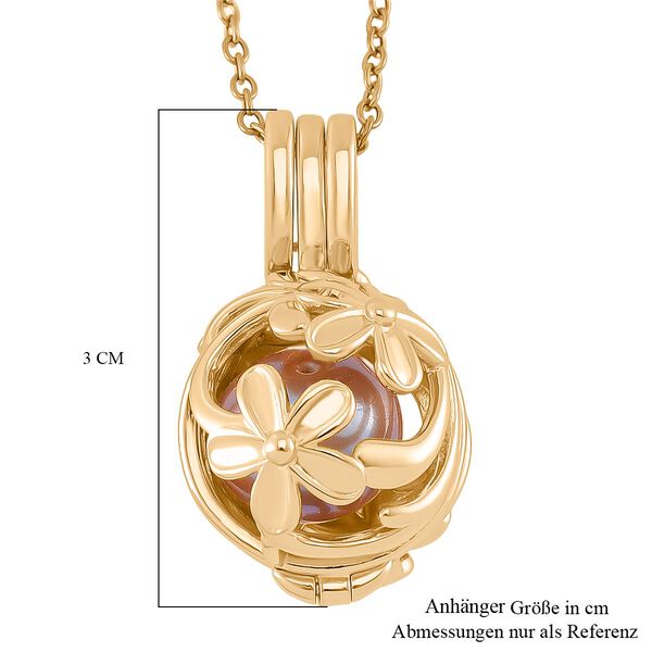 Lila Edison-Perle Anh&auml;nger mit Kette, Blumen-Cage-Design, ca. (10-12mm), Messing und Edelstahl, Goldfarben image number 6