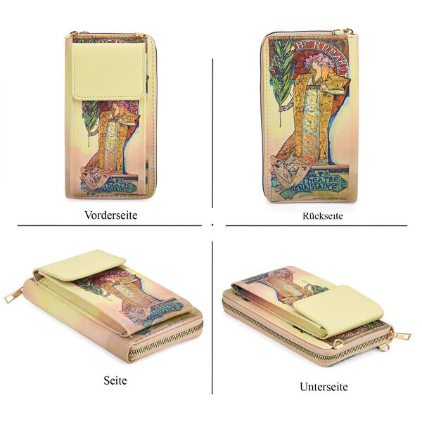 PU Handytasche mit RFID-Schutz, 20x11x2cm, Beige und gelb mit Gismonda-Muster image number 5