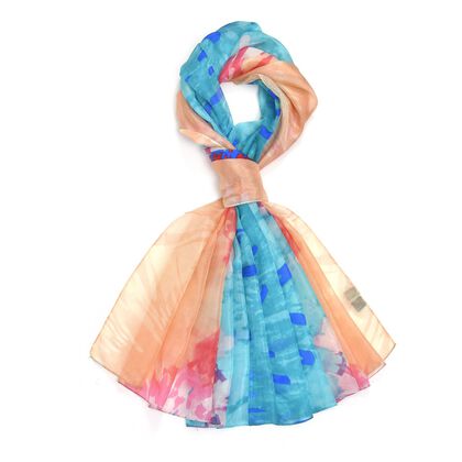 LA MAREY - 100% Maulbeeren-Seidenschal, Chiffon, 110x180 cm, T&uuml;rkis