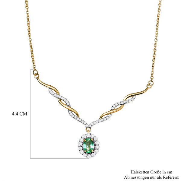 AA &auml;thiopisches Smaragd und wei&szlig;es Zirkon Collier, ca. 45 cm, 925 Silber Gelbgold Vermeil ca. 1.48 ct image number 6