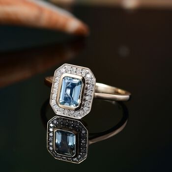 AAA Santamaria Aquamarin, Wei&szlig;er Diamant Ring 585 Gelb Gold (Gr&ouml;&szlig;e 19.00) ca. 1.05 ct