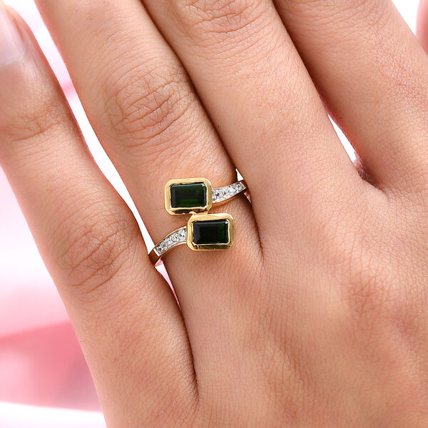 Natürlicher Chromdiopsid und Zirkon Bypass Ring 925 Silber vergoldet  ca. 1,47 ct image number 3