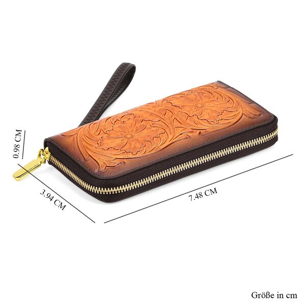 PU-Brieftasche mit geprägtem Blumenmuster, 19x2,5x10cm, Braun image number 7