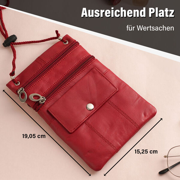 100% Echtleder Crossbody-Tasche, 15.25x19.05 cm, rot image number 5