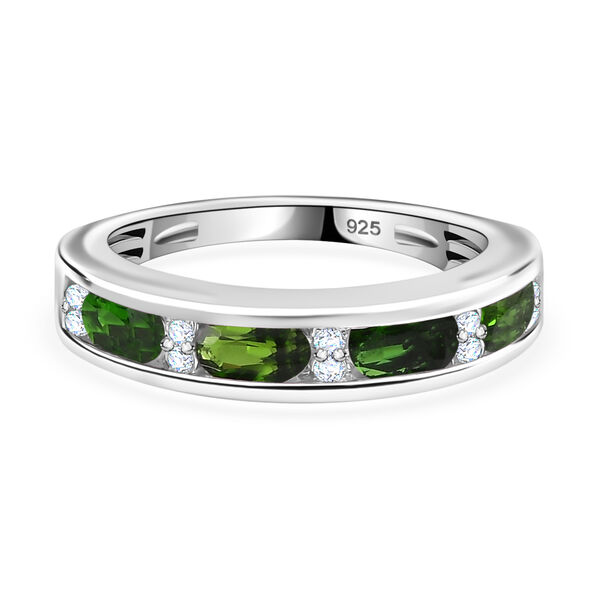 Nat&uuml;rlicher Chromdiopsid, Wei&szlig;er Zirkon Ring 925 Silber rhodiniert (Gr&ouml;&szlig;e 20.00) ca. 1,19 ct