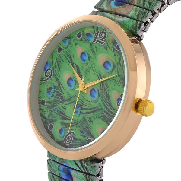 STRADA - Japanisches Uhrwerk, Flexible Uhr, Pfau Muster image number 4
