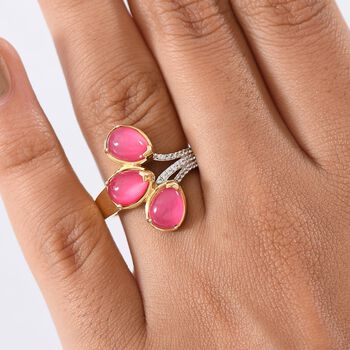 D'Joy Maulbeer Mondstein, Wei&szlig;er Zirkon Ring 925 Silber 750 Gelb Vergoldet (Gr&ouml;&szlig;e 18.00) ca. 3,99 ct