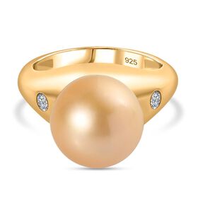 AA goldener Südseeperlen- und Moissanit-Ring - 12,65 ct.