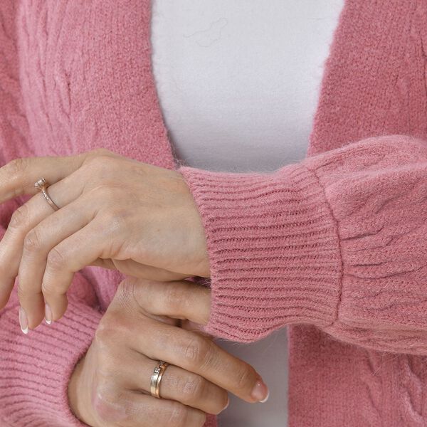 Gestrickter Cardigan mit Zopfmuster, 83x41x53cm, Rosa image number 6