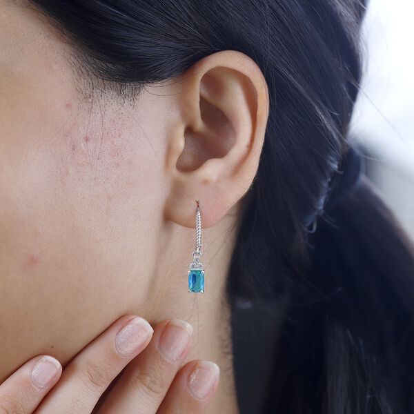 Pfau Quarz Triplette, Weißer Zirkon Ohrringe 925 Silber platiniert ca. 2.17 ct image number 3