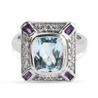 Schweizer Blautopas und Afrikanischer Amethyst Ring 925 Silber Platin-Überzug image number 5