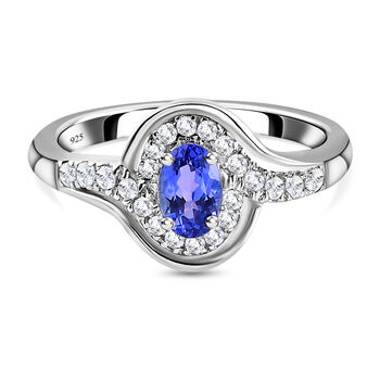 AAA Tansanit und wei&szlig;er Zirkon-Ring, 925 Silber platiniert (Gr&ouml;&szlig;e 18.00) ca. 0.83 ct