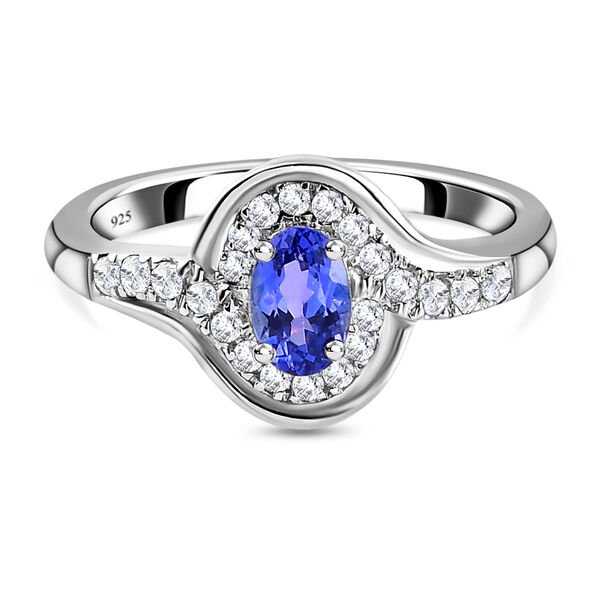 AAA Tansanit und Zirkon-Ring, 925 Silber platiniert, ca. 0.83 ct