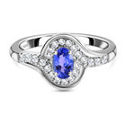 AAA Tansanit und weißer Zirkon-Ring, 925 Silber platiniert (Größe 18.00) ca. 0.83 ct