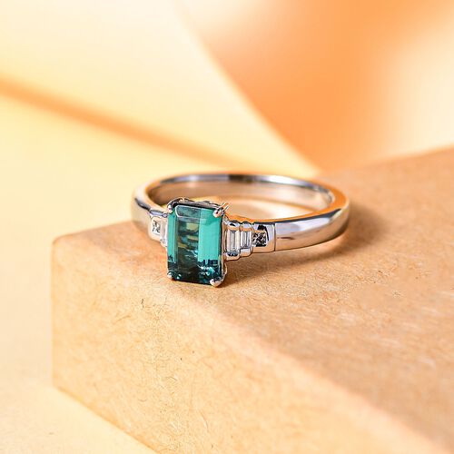 RHAPSODY - AAAA Pirineu Lagunen Turmalin, Weißer Diamant SGL zertifiziert Ring 950 Platin (Größe 20.00) ca. 1.19 ct image number 2