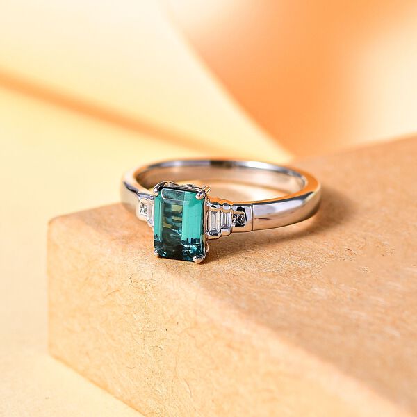 RHAPSODY - AAAA Pirineu Lagunen Turmalin, Weißer Diamant SGL zertifiziert Ring 950 Platin (Größe 20.00) ca. 1.19 ct image number 2